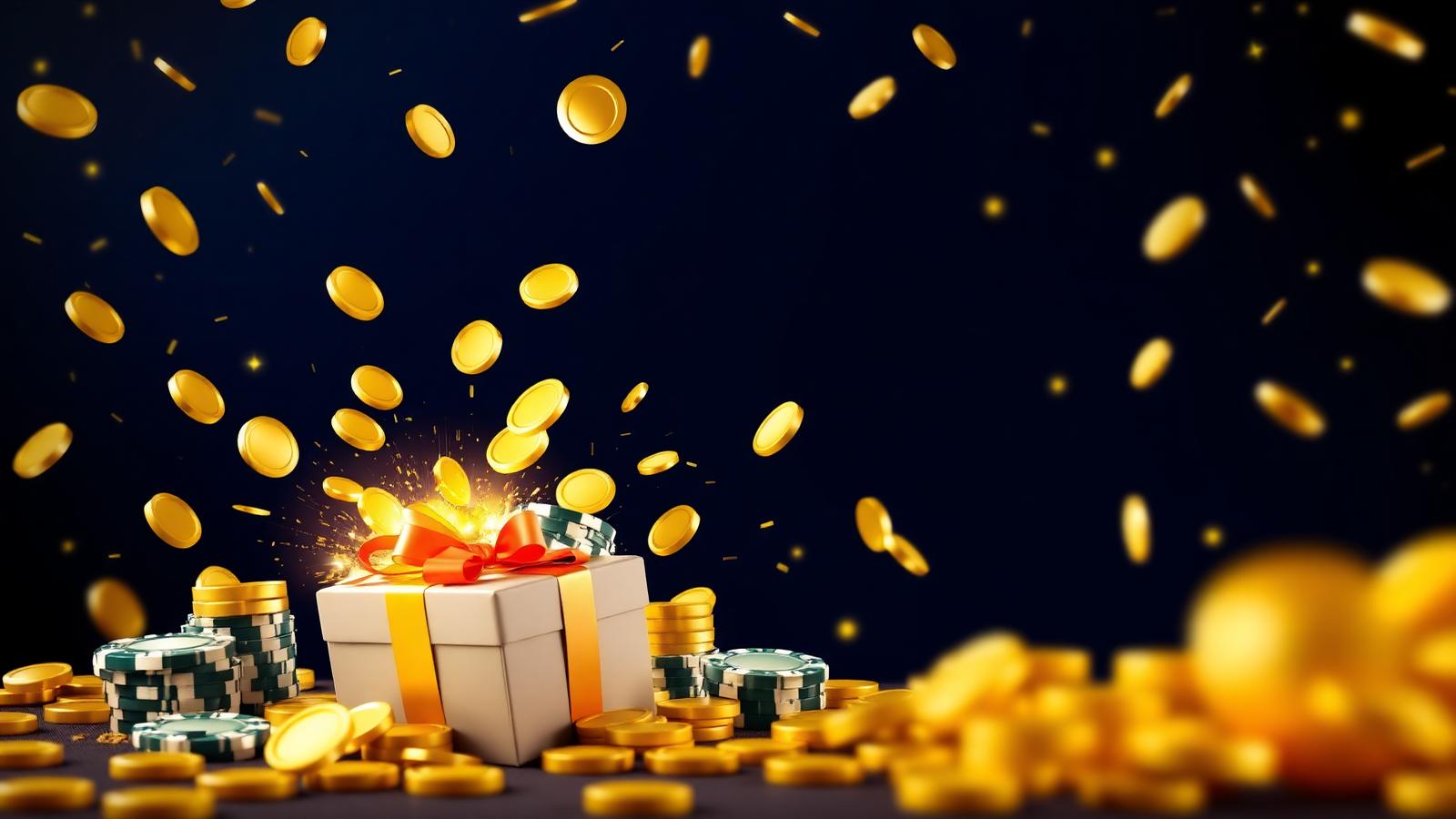 Gouden cadeauverpakkingen die de welkomstbonussen van HappyJokers symboliseren